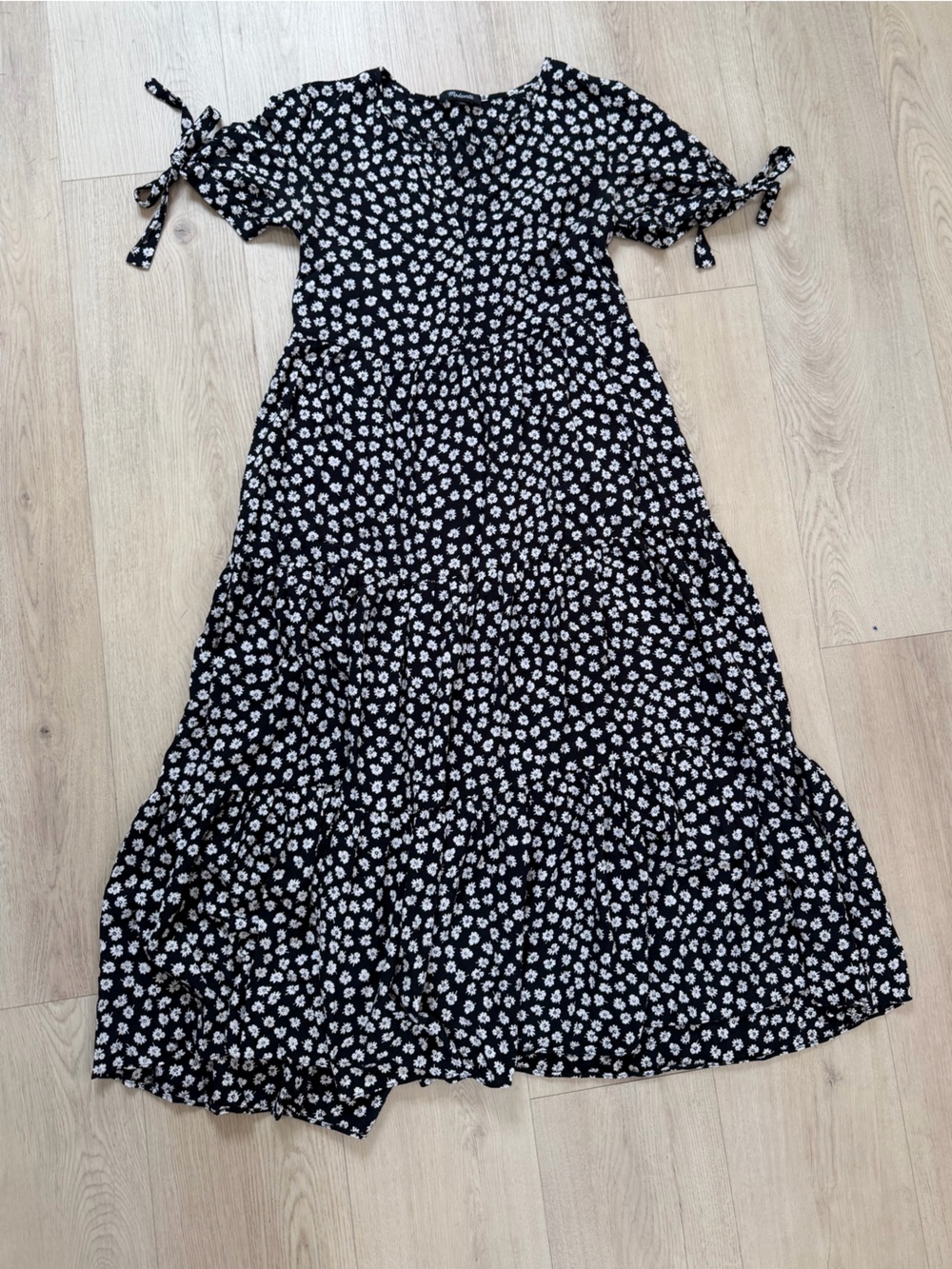 Madewell Black Midi Dress with White Floral Print